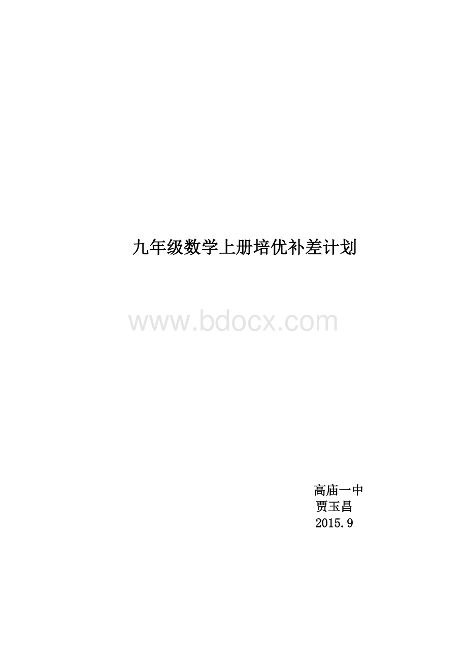 九年级数学培优计划.doc