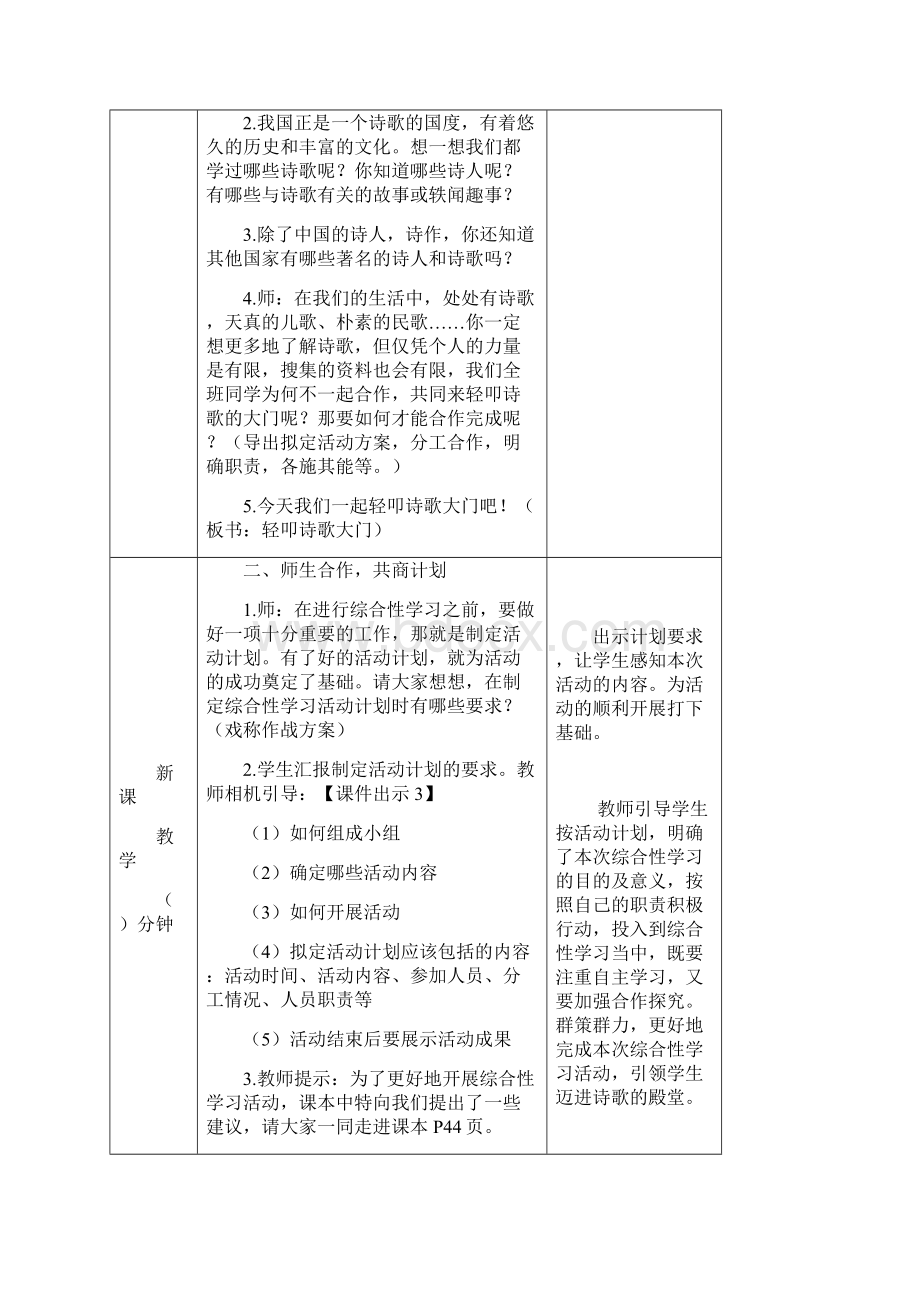 部编语文四年级下册综合性学习轻叩诗歌大门教案文档格式.docx_第2页