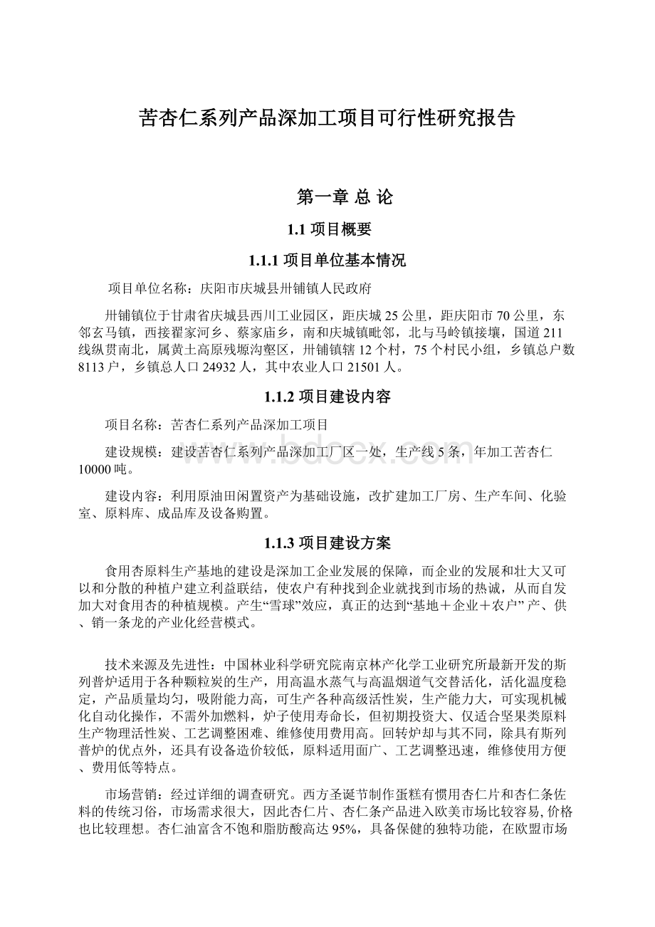 苦杏仁系列产品深加工项目可行性研究报告Word下载.docx