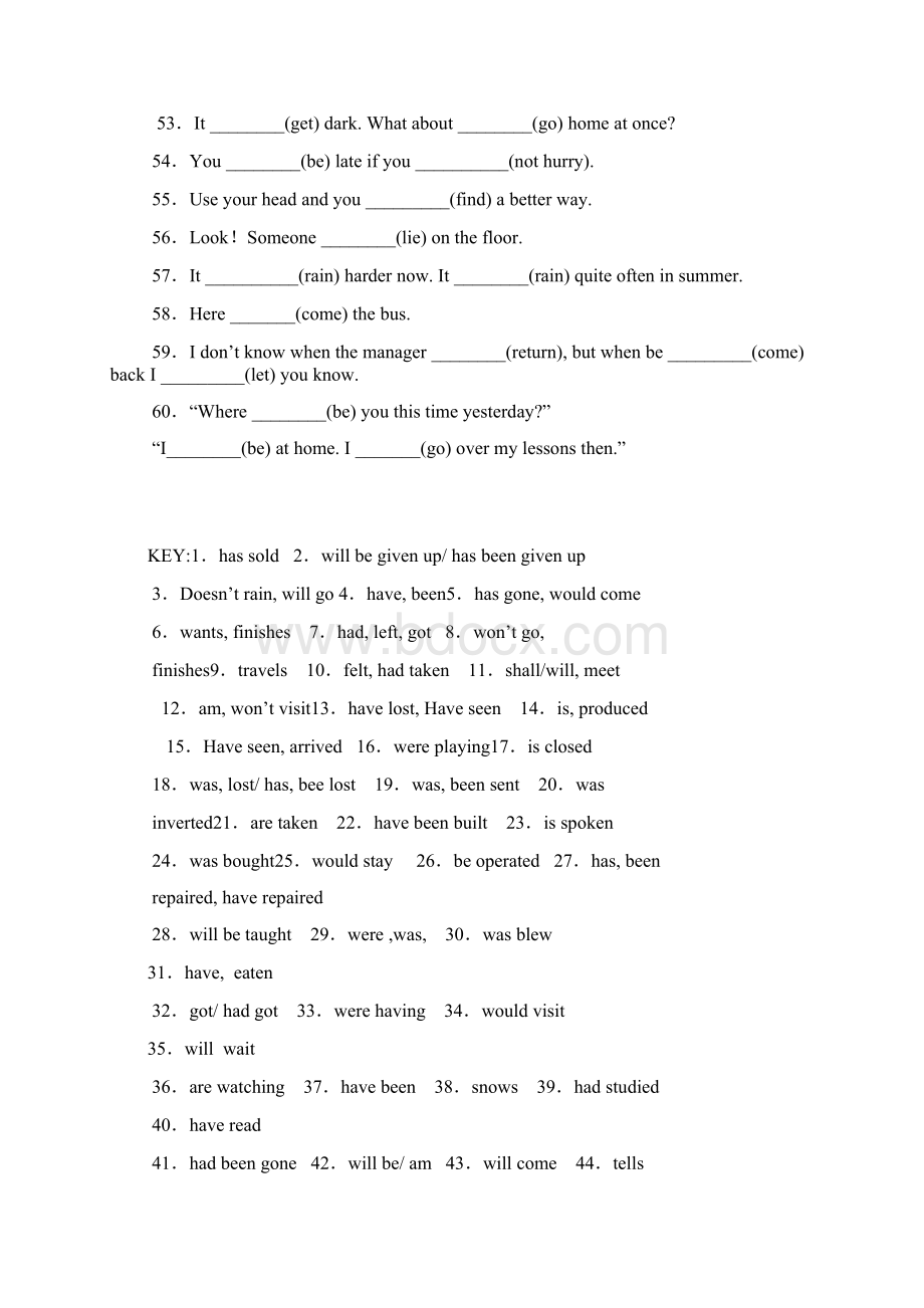 完整初中英语动词时态选择及填空专项练习附答案2Word格式.docx_第3页