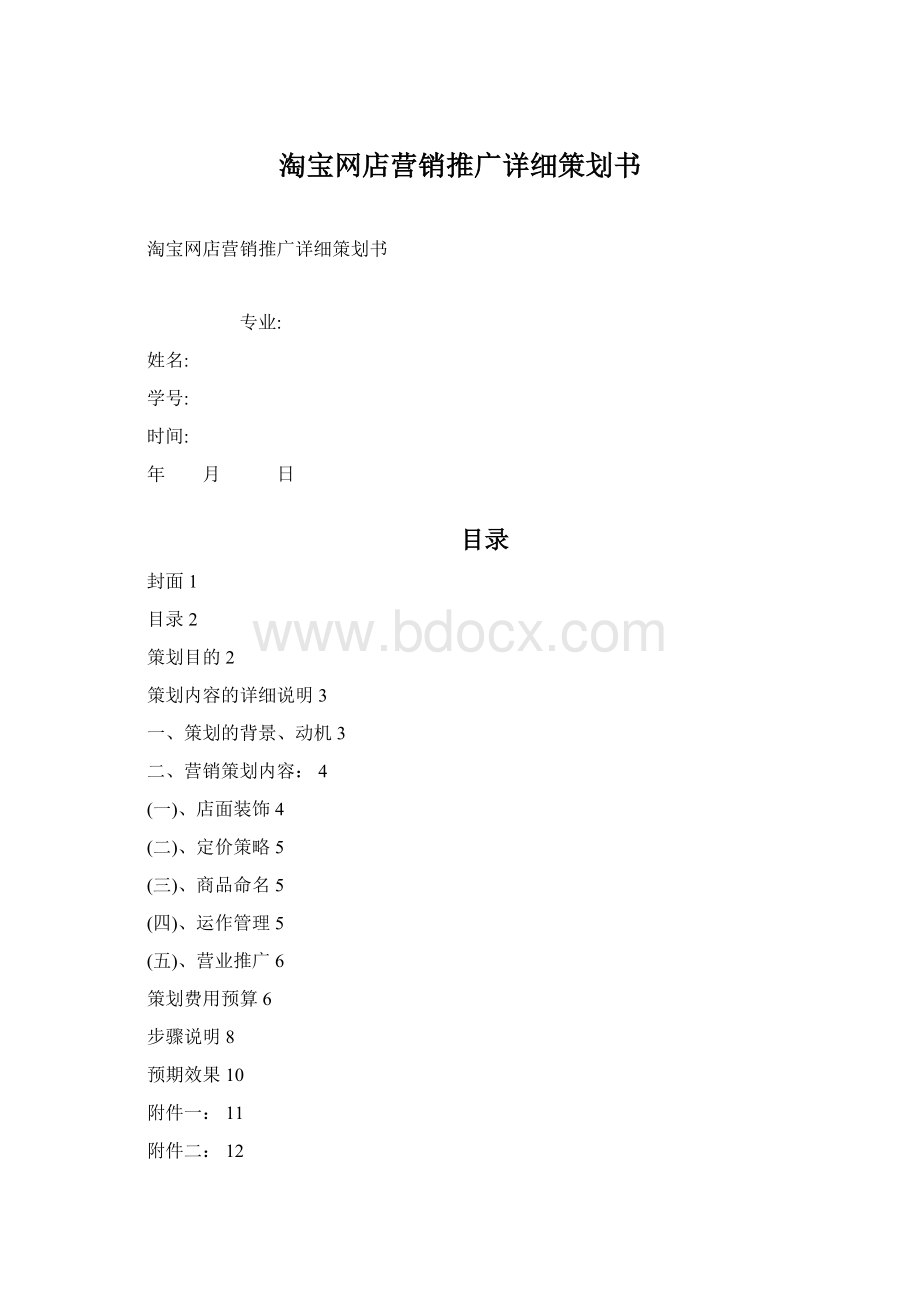 淘宝网店营销推广详细策划书文档格式.docx