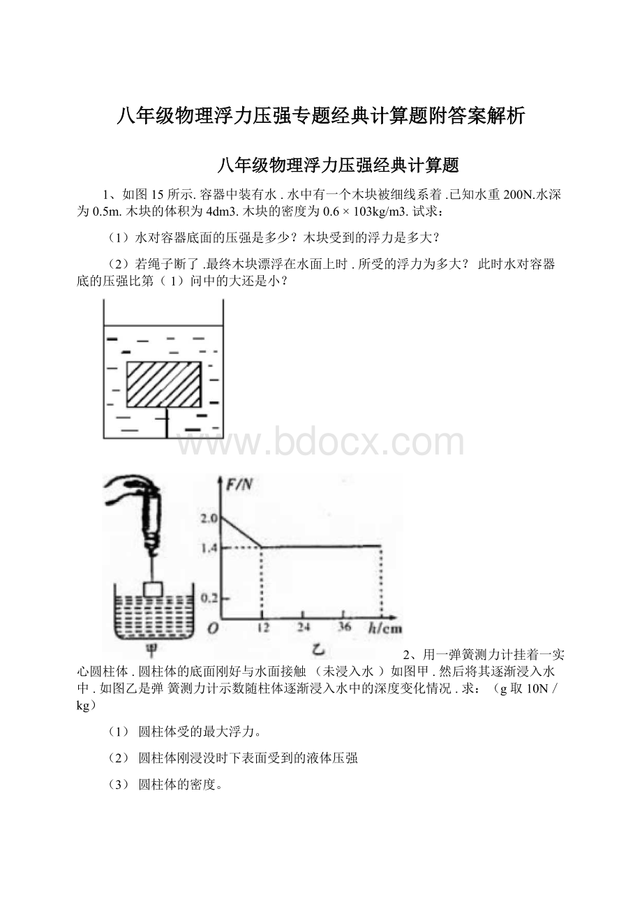 八年级物理浮力压强专题经典计算题附答案解析.docx_第1页