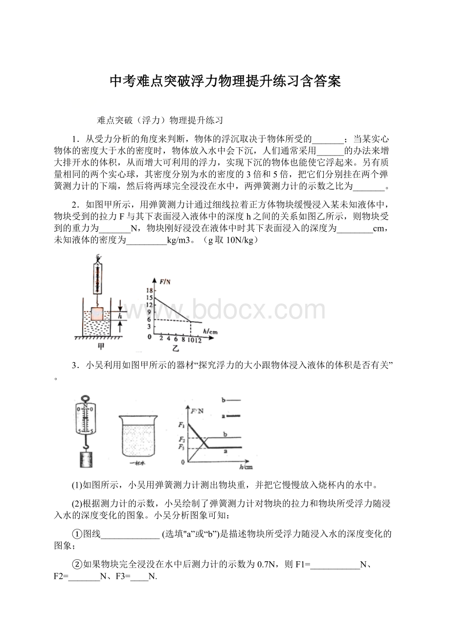 中考难点突破浮力物理提升练习含答案.docx_第1页