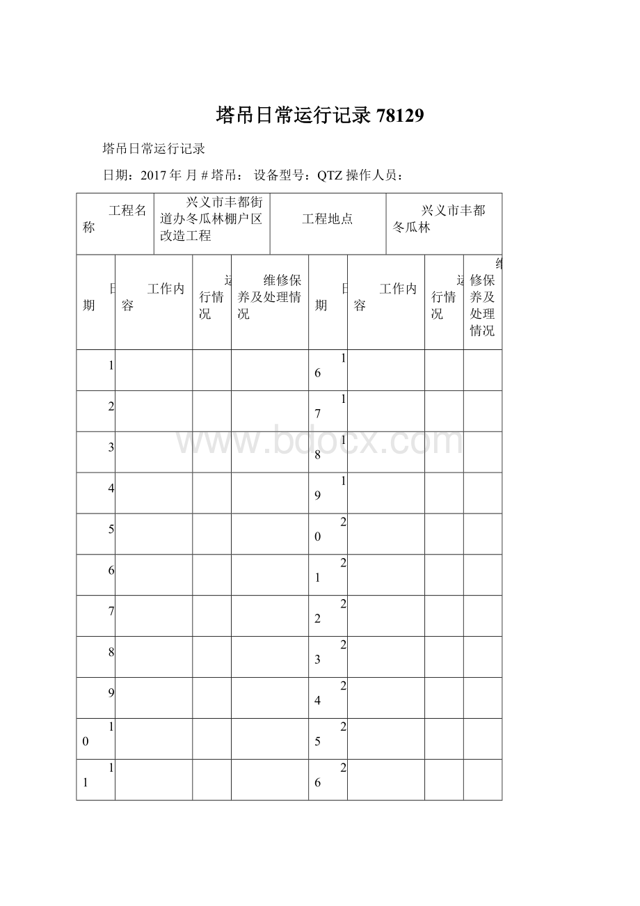 塔吊日常运行记录78129.docx