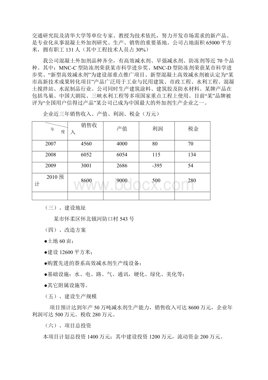 新增年产50万吨减水剂技术改造项目项目资金申请报告Word格式.docx_第3页