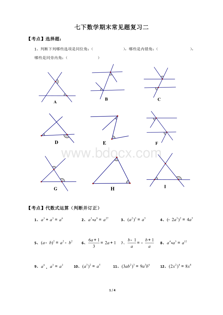 新浙教版数学(七下)期末专题复习二文档格式.docx