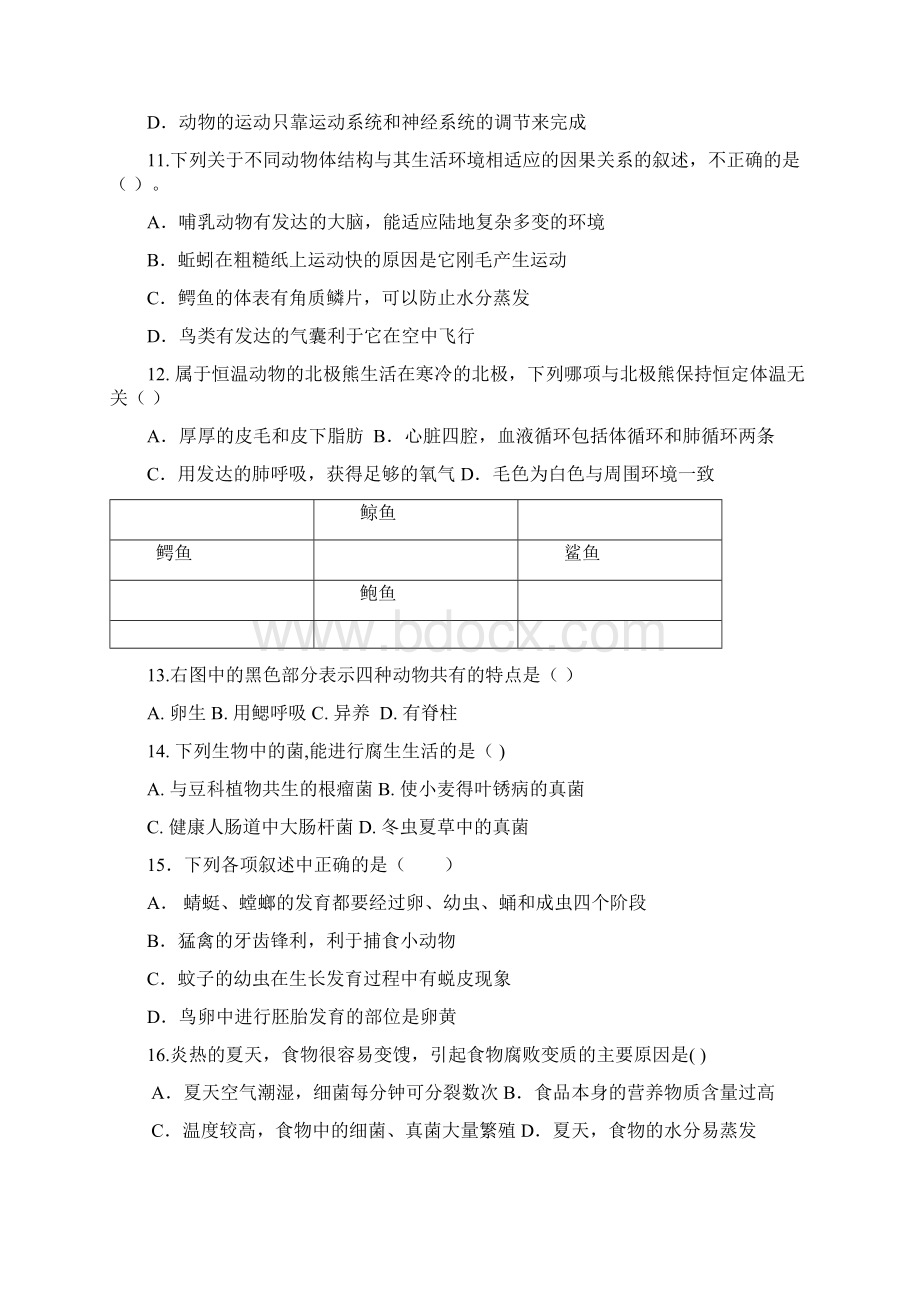 最新精品学年八年级生物上学期期末考试试题Word下载.docx_第3页