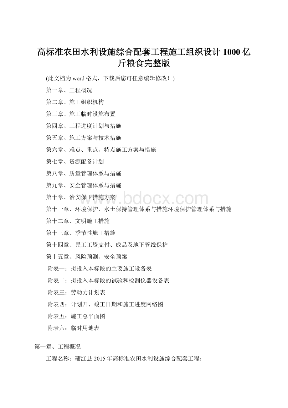 高标准农田水利设施综合配套工程施工组织设计1000亿斤粮食完整版.docx