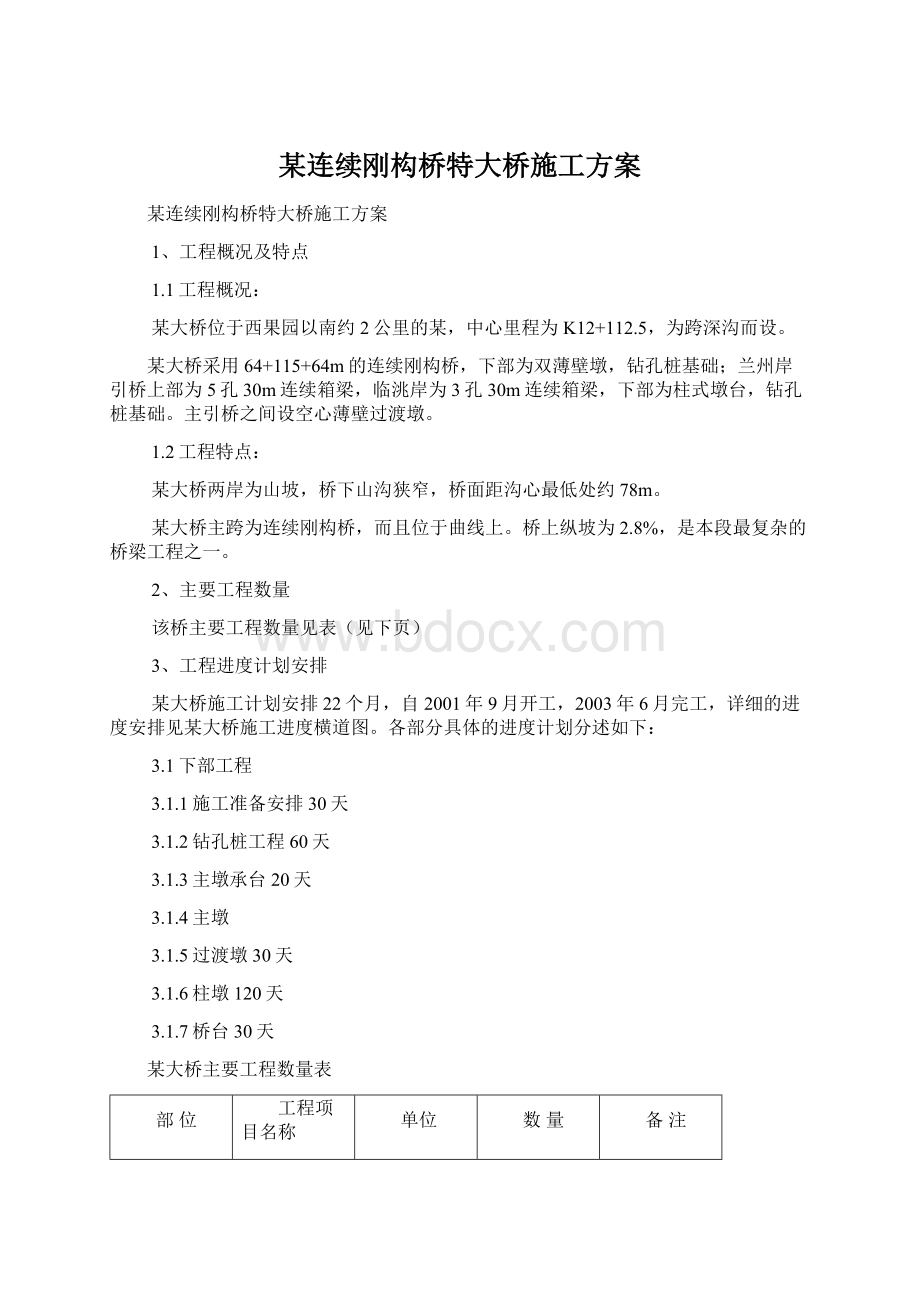 某连续刚构桥特大桥施工方案Word文档格式.docx_第1页