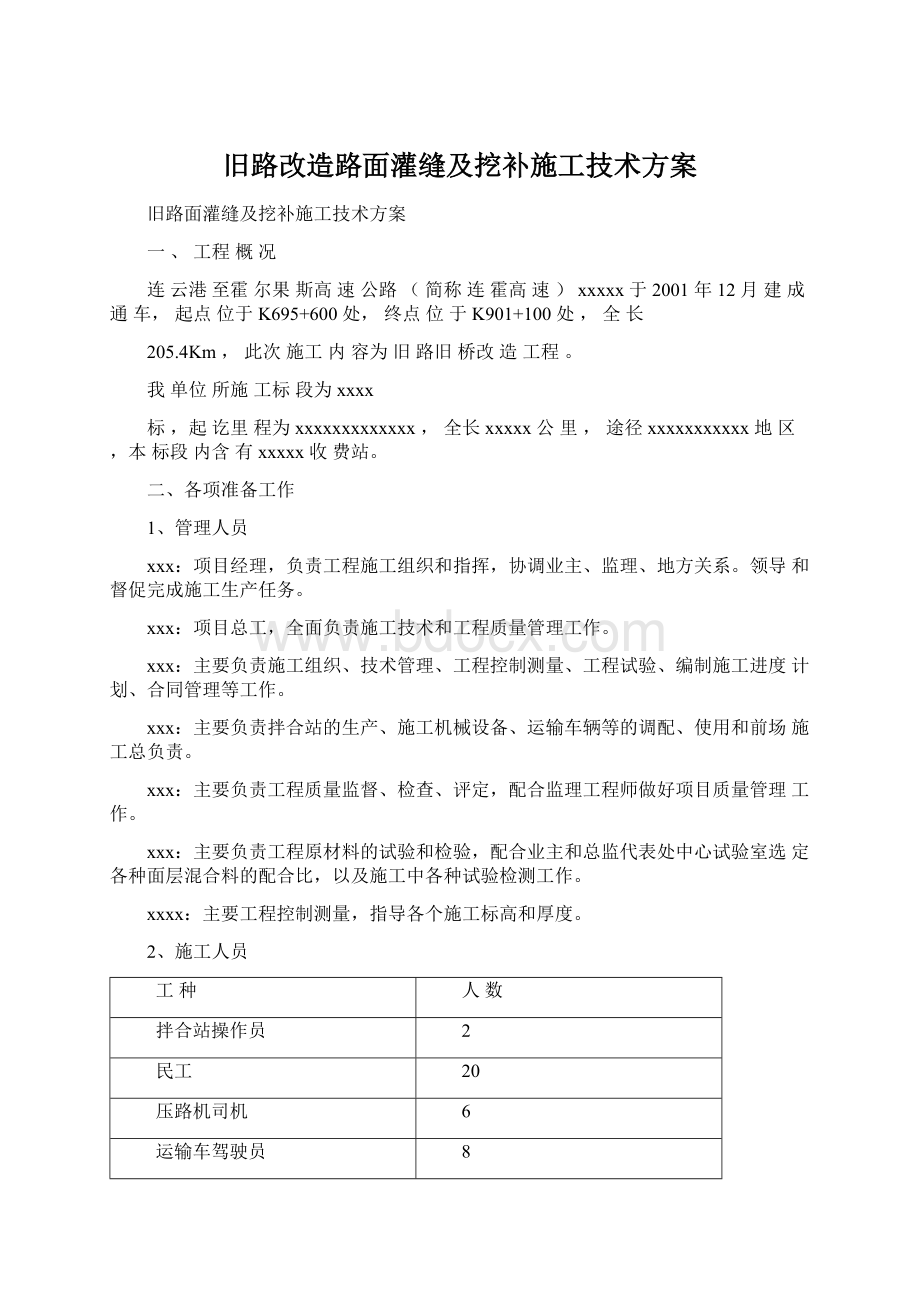 旧路改造路面灌缝及挖补施工技术方案.docx_第1页