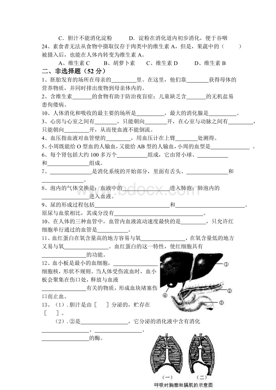 人教版初一生物下册期中考试卷及答案Word格式文档下载.doc_第3页