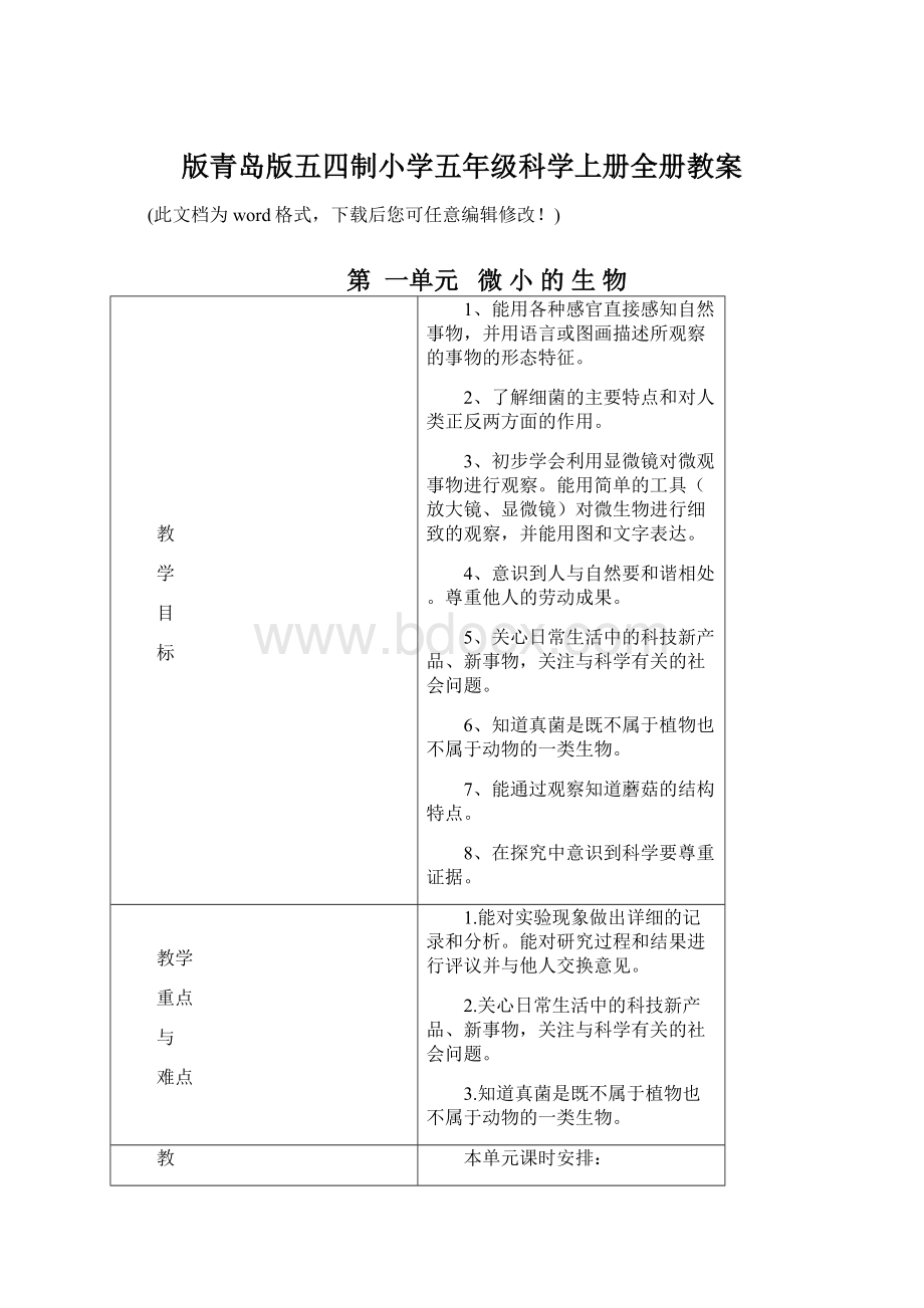 版青岛版五四制小学五年级科学上册全册教案Word文档下载推荐.docx_第1页