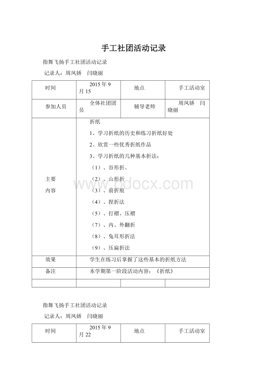 手工社团活动记录Word文档格式.docx_第1页