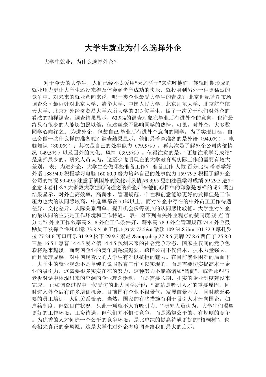 大学生就业为什么选择外企Word格式文档下载.docx_第1页