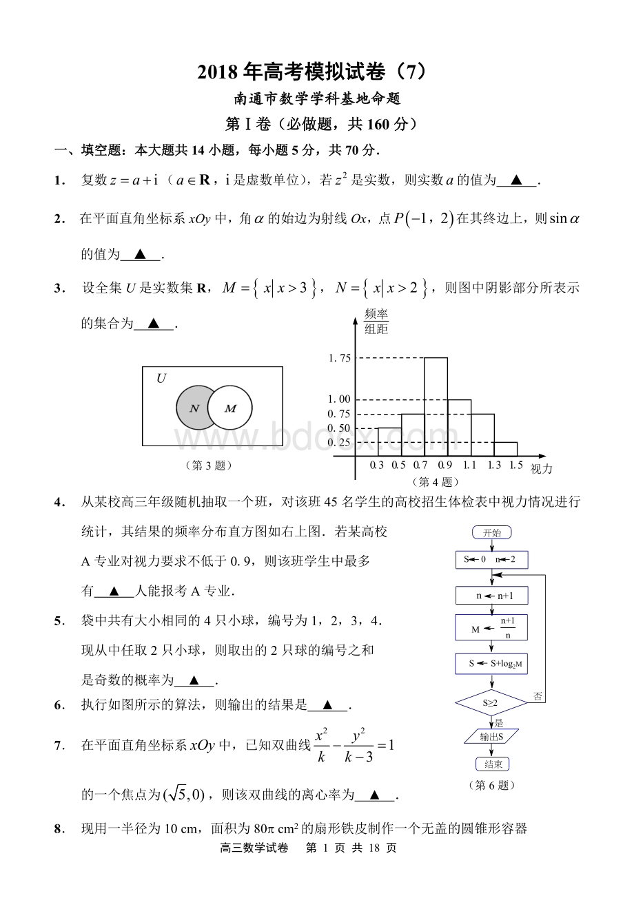 2018年高考南通市数学学科基地密卷(7).doc