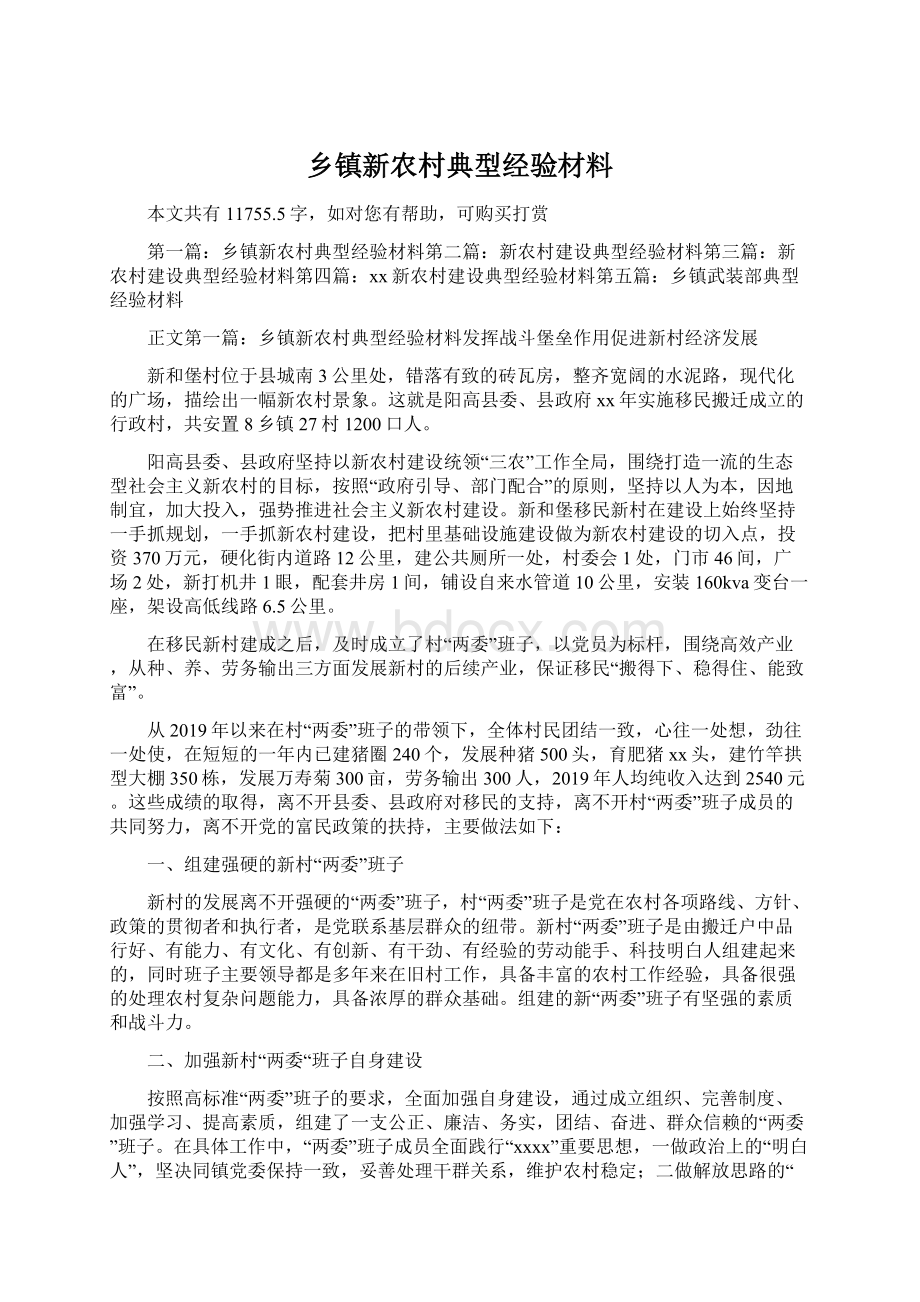 乡镇新农村典型经验材料Word文档格式.docx_第1页