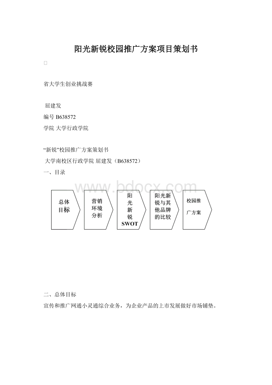 阳光新锐校园推广方案项目策划书Word格式.docx