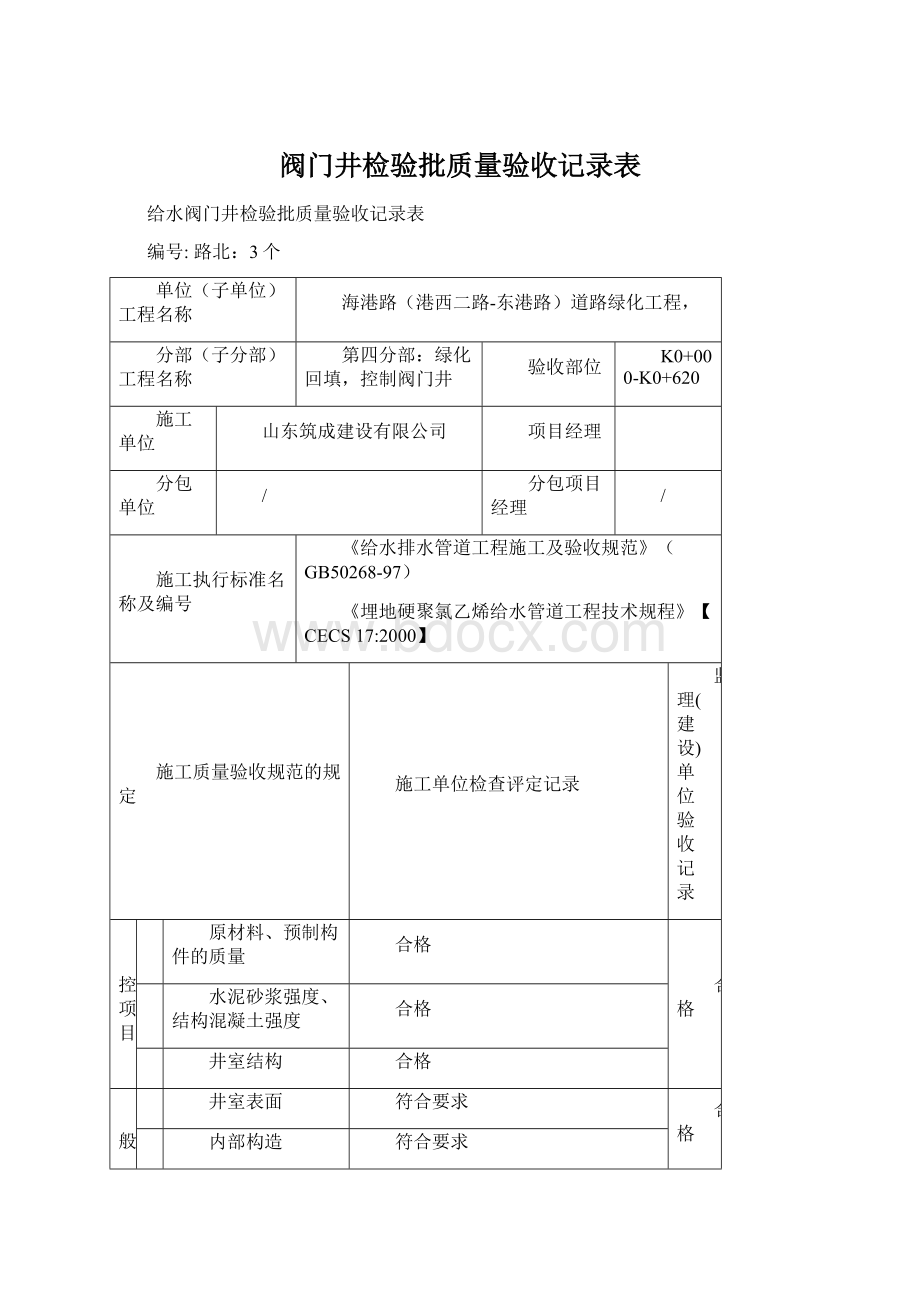 阀门井检验批质量验收记录表.docx_第1页