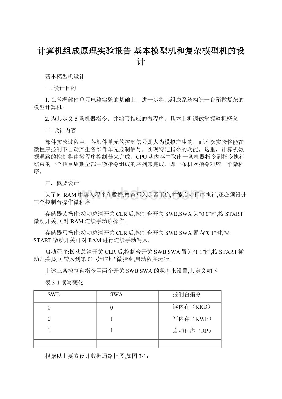 计算机组成原理实验报告 基本模型机和复杂模型机的设计.docx