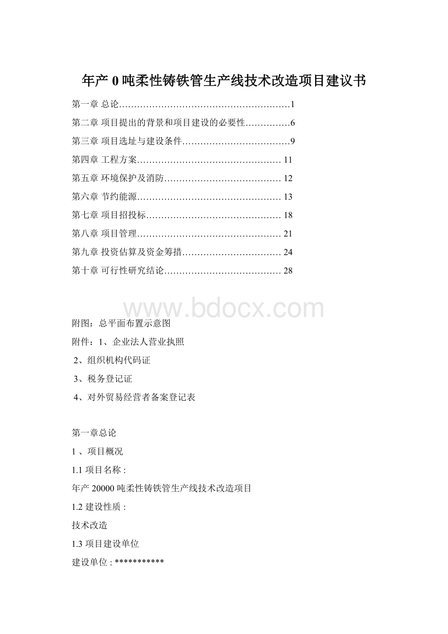 年产0吨柔性铸铁管生产线技术改造项目建议书.docx