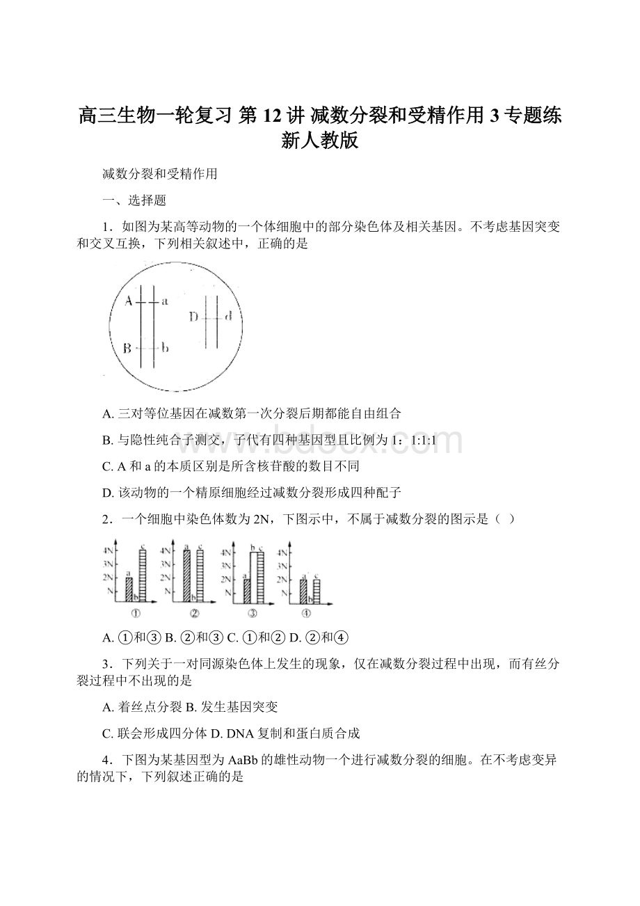 高三生物一轮复习 第12讲 减数分裂和受精作用3专题练 新人教版Word格式.docx