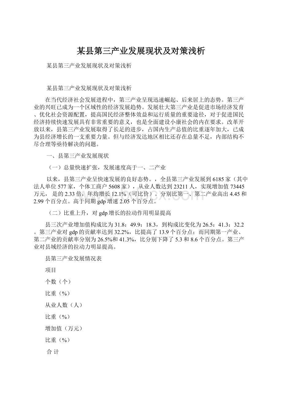 某县第三产业发展现状及对策浅析Word文档格式.docx