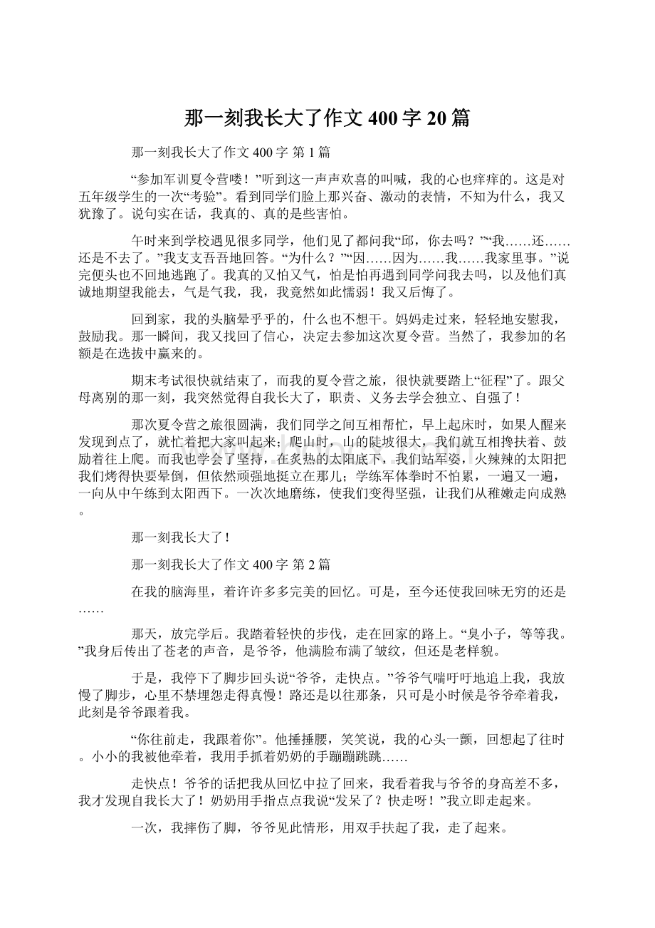 那一刻我长大了作文400字20篇Word下载.docx