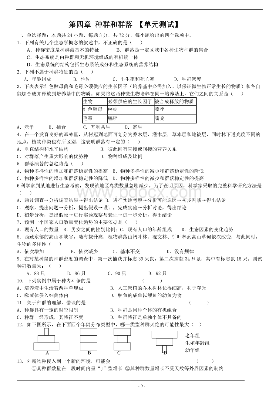 高二生物必修三第四章【单元测试】Word格式.doc_第1页