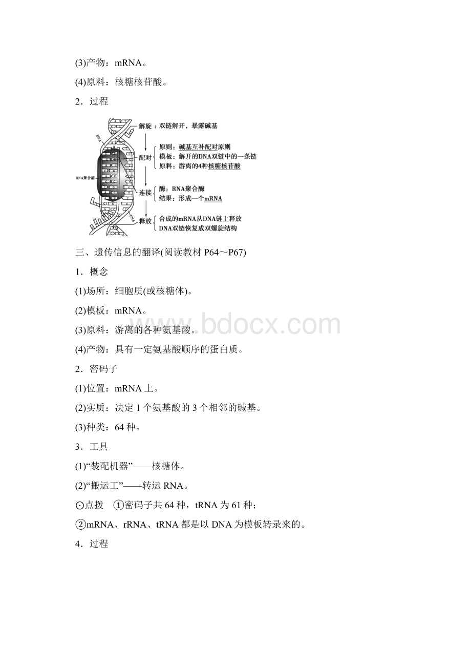 高中生物第四章基因的表达第1节基因指导蛋白质的合成学案新人教版必修2Word格式文档下载.docx_第2页