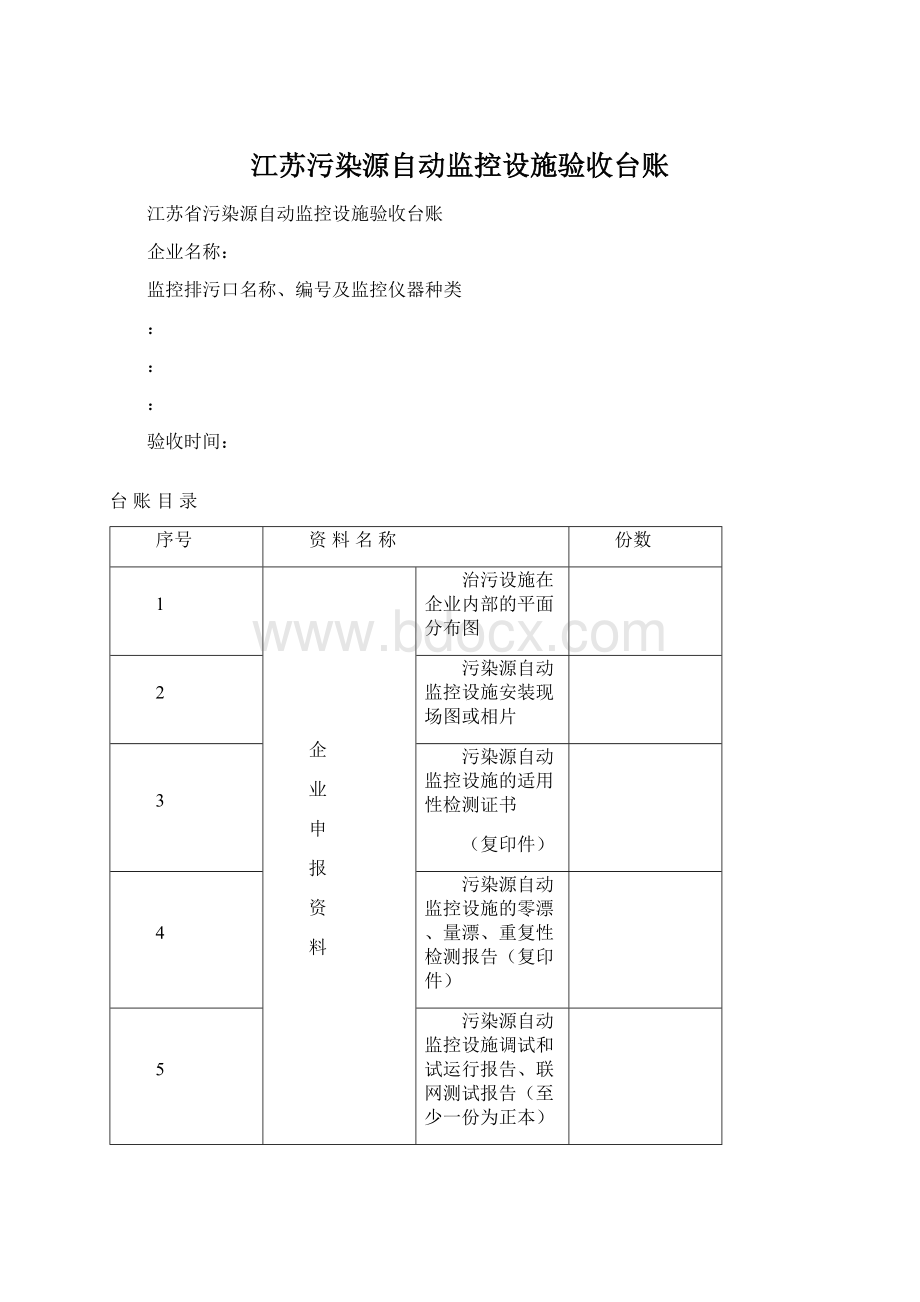 江苏污染源自动监控设施验收台账.docx_第1页