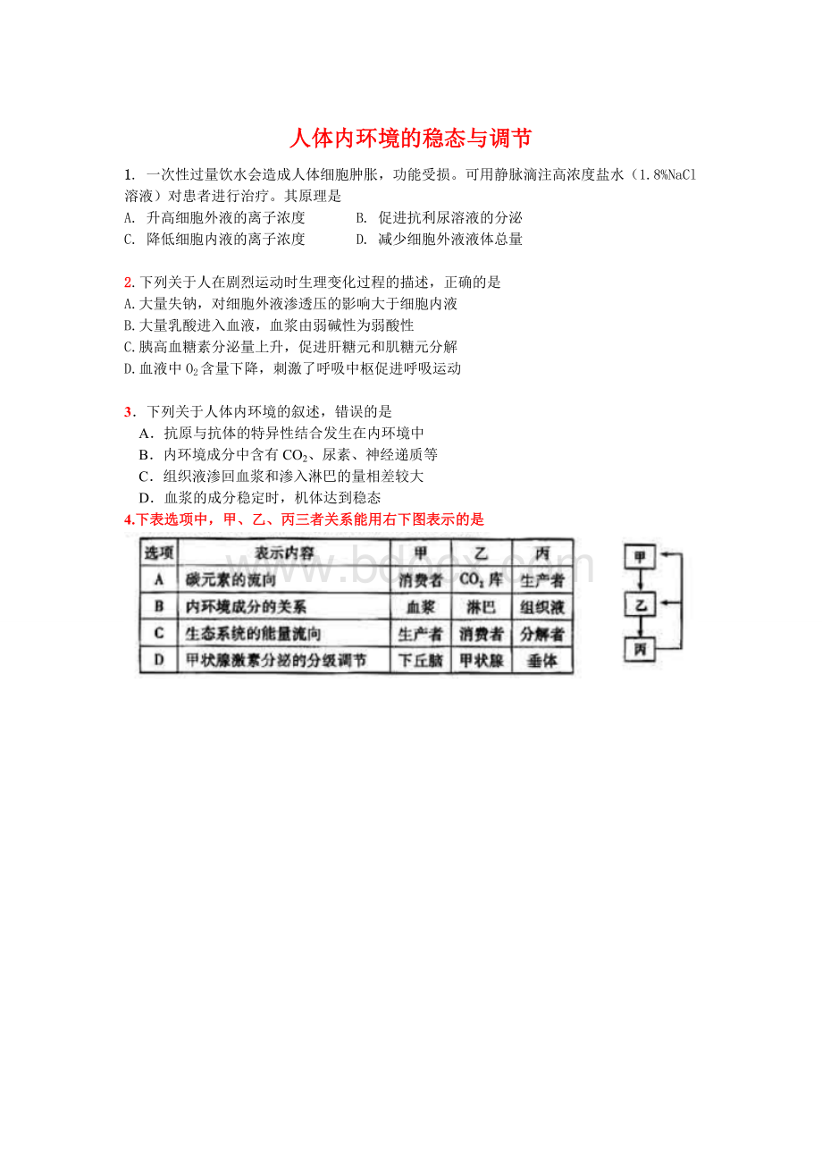 高考生物试题分类汇编必修三学生版.doc_第1页