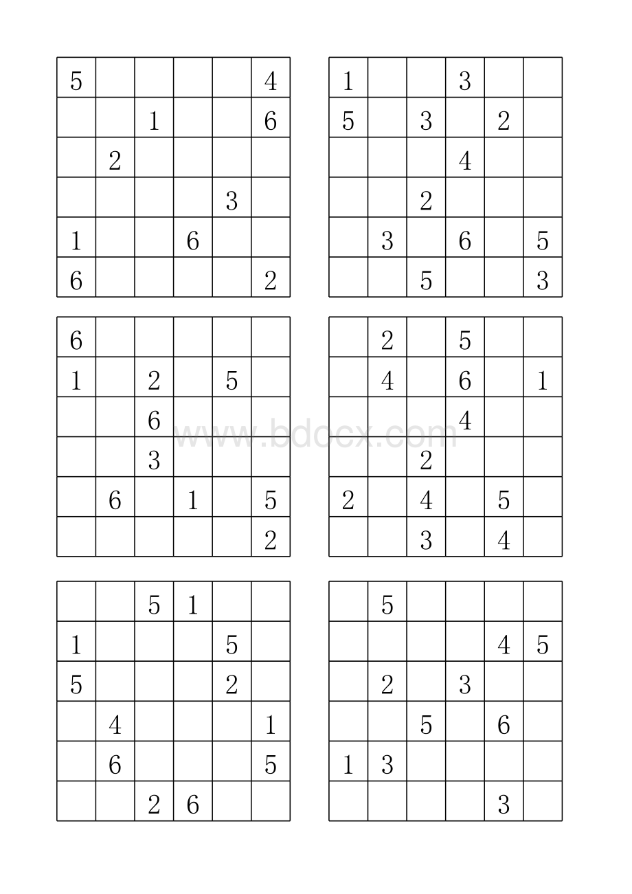 初级数独6×6开发智力表格推荐下载.xlsx_第1页