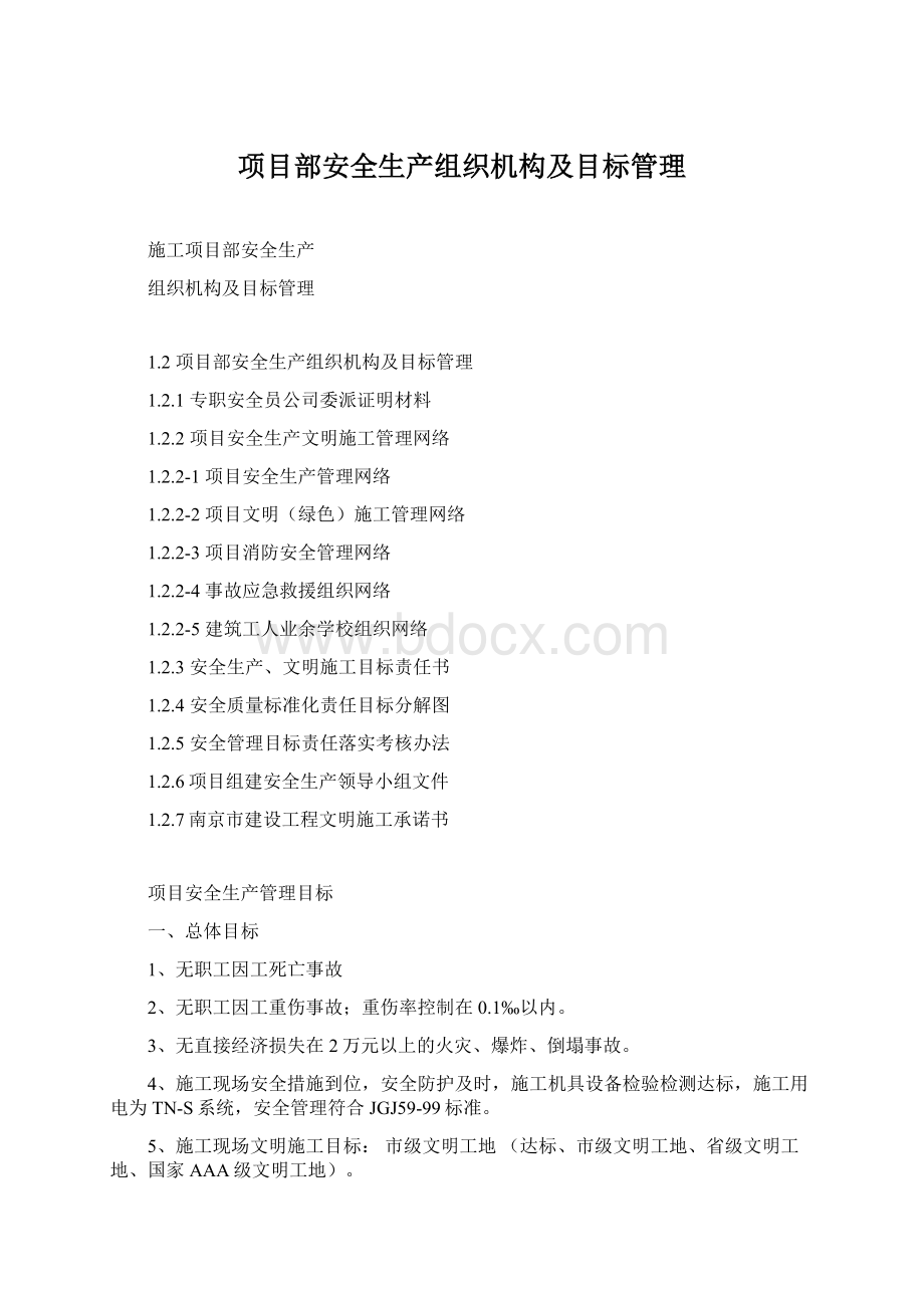 项目部安全生产组织机构及目标管理文档格式.docx