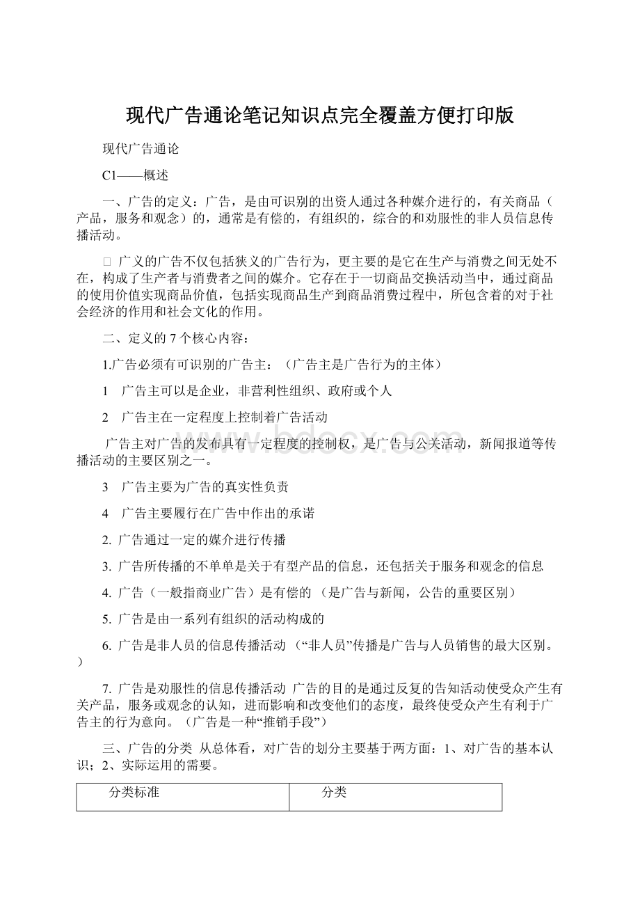 现代广告通论笔记知识点完全覆盖方便打印版Word格式文档下载.docx_第1页