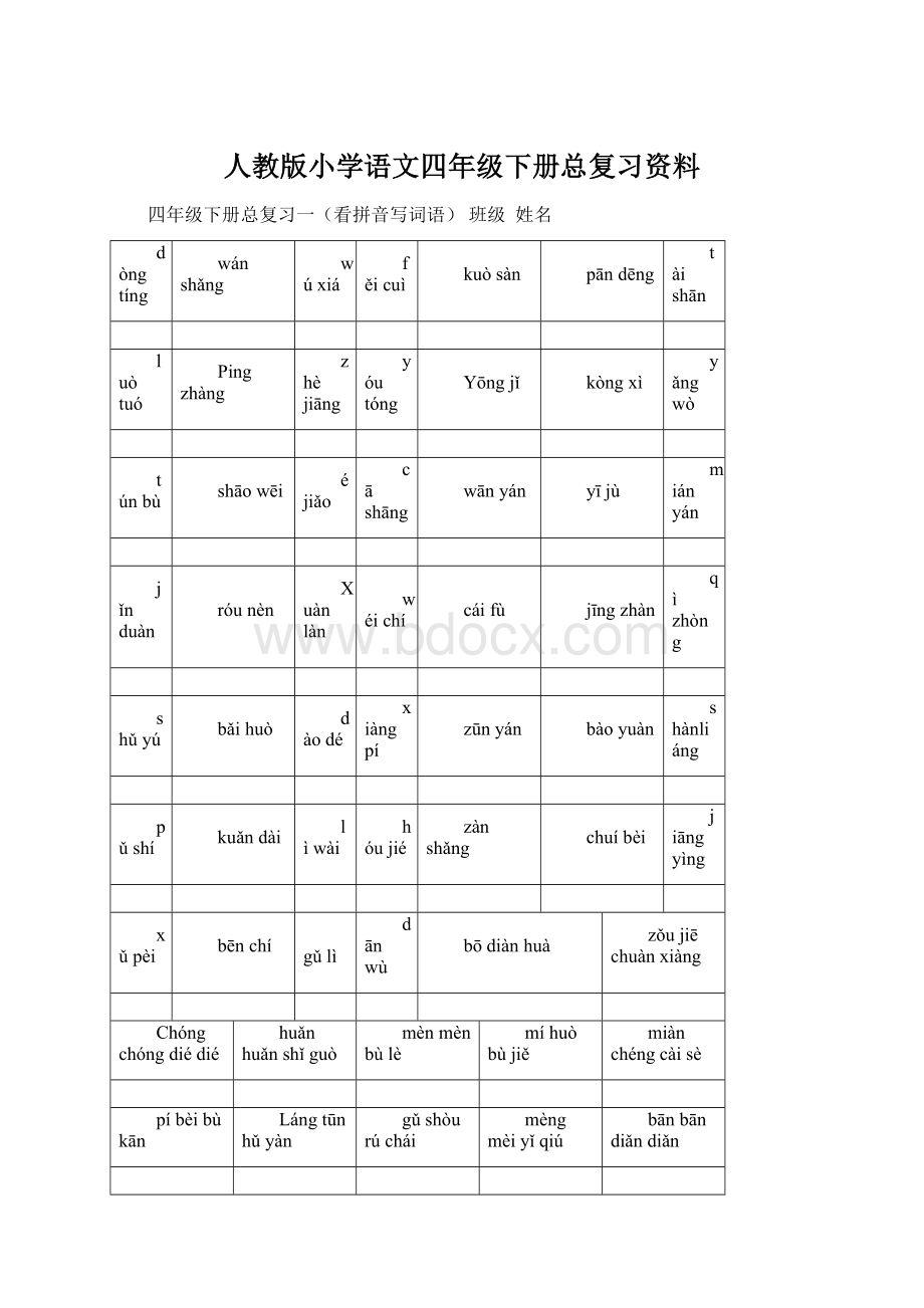 人教版小学语文四年级下册总复习资料Word文档格式.docx