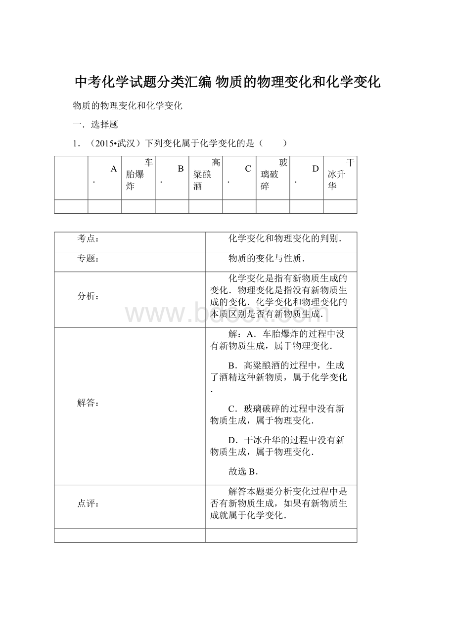 中考化学试题分类汇编 物质的物理变化和化学变化.docx_第1页