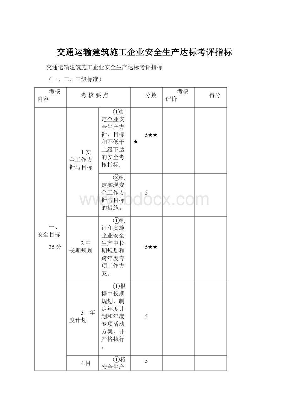 交通运输建筑施工企业安全生产达标考评指标.docx_第1页