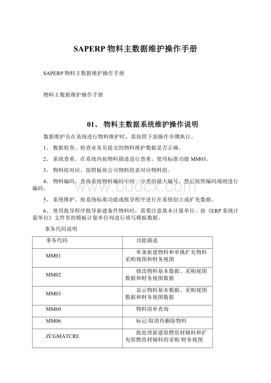 SAPERP物料主数据维护操作手册文档格式.docx_第1页