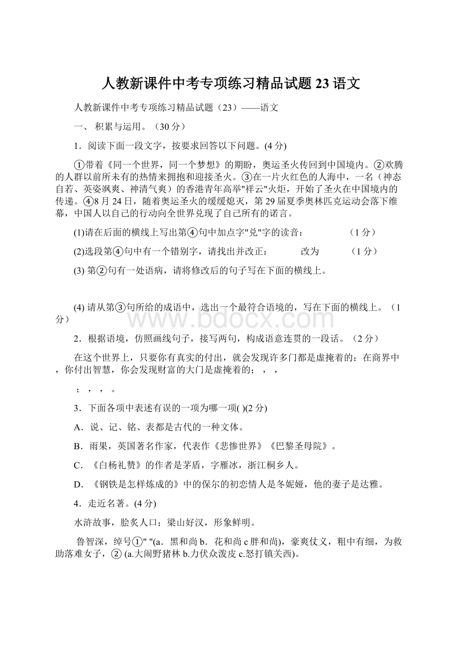 人教新课件中考专项练习精品试题23语文文档格式.docx