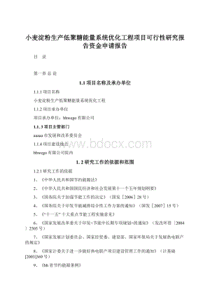 小麦淀粉生产低聚糖能量系统优化工程项目可行性研究报告资金申请报告Word格式.docx