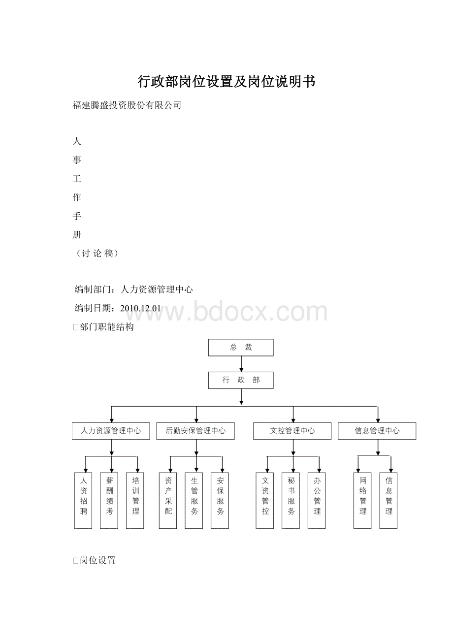 行政部岗位设置及岗位说明书.docx_第1页