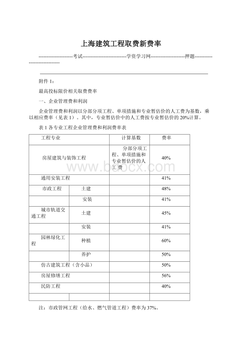 上海建筑工程取费新费率Word下载.docx_第1页