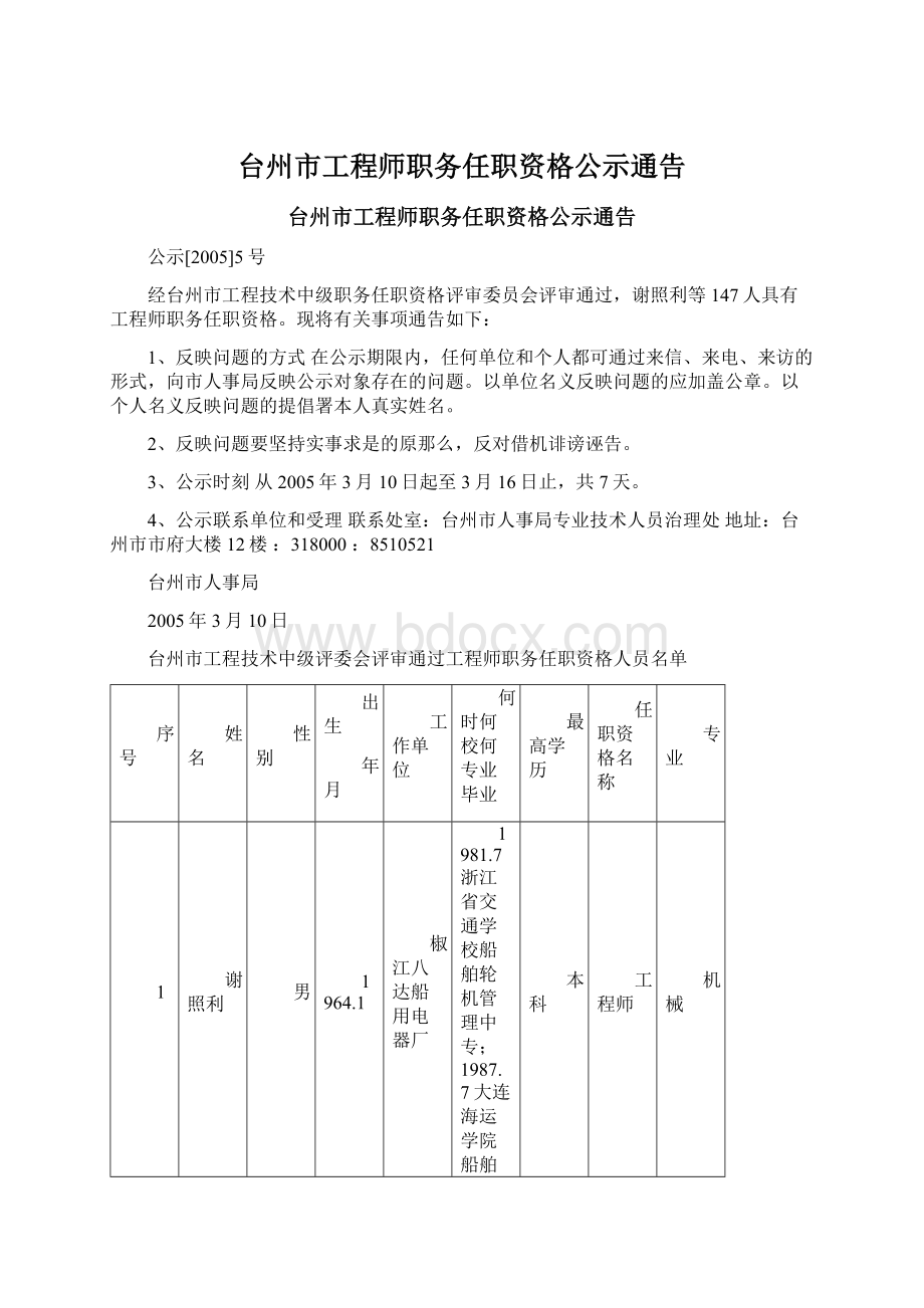台州市工程师职务任职资格公示通告.docx_第1页