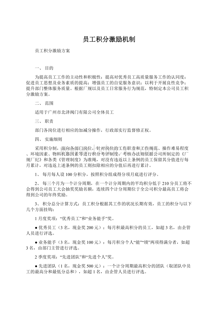 员工积分激励机制文档格式.docx