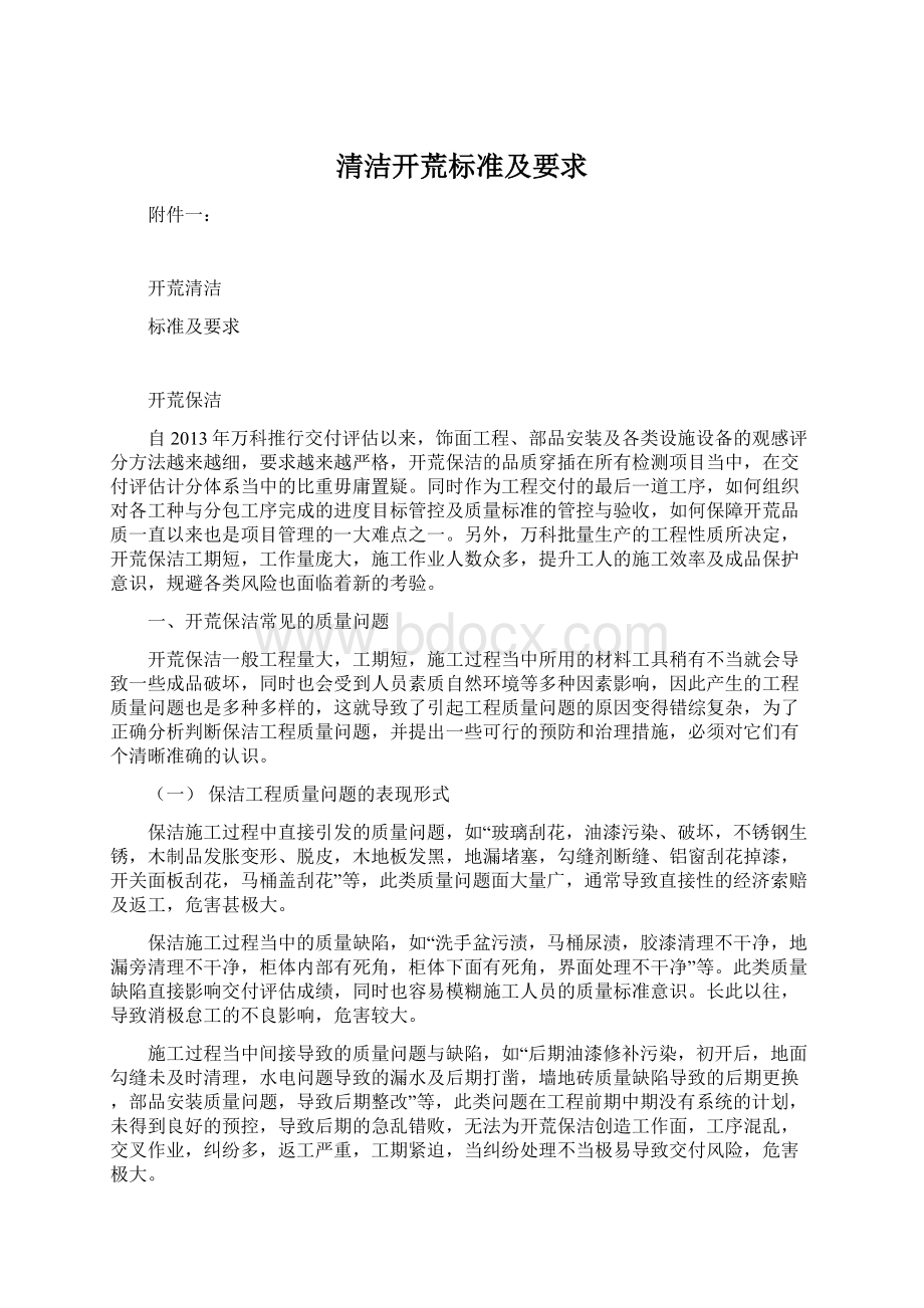 清洁开荒标准及要求文档格式.docx