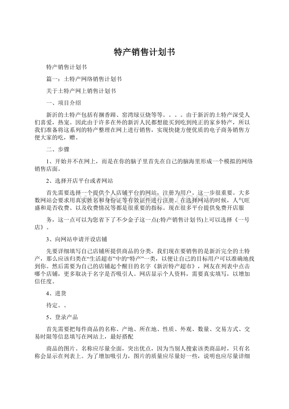 特产销售计划书Word文档格式.docx