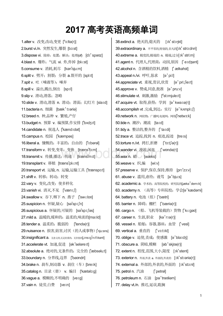 高考英语高频词汇(带音标)Word文档下载推荐.doc