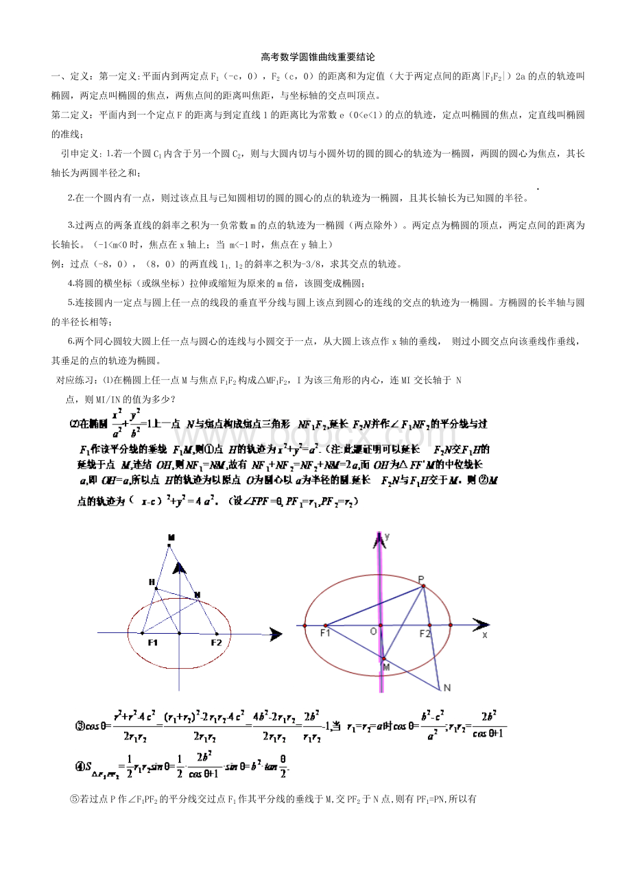 高考数学中圆锥曲线重要结论的最全总结Word文档格式.doc