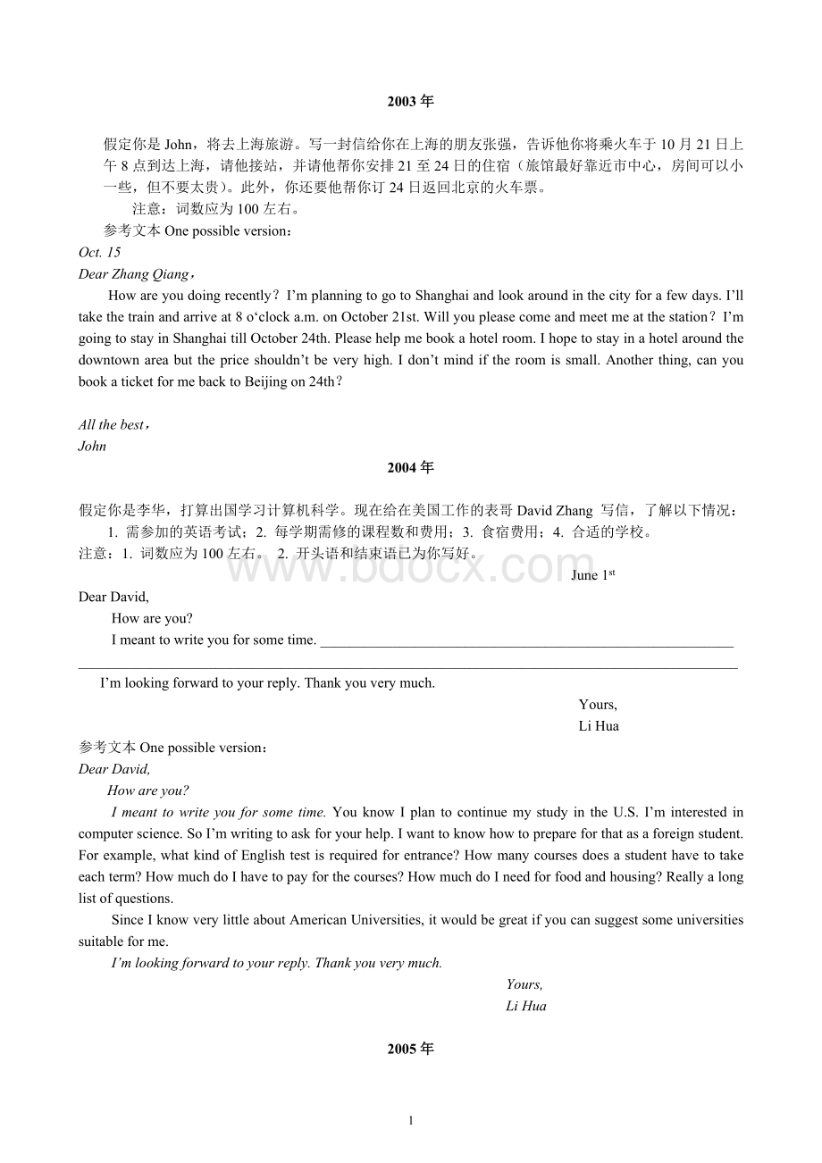 历届成人高考高升专英语作文和点评文档格式.doc_第1页