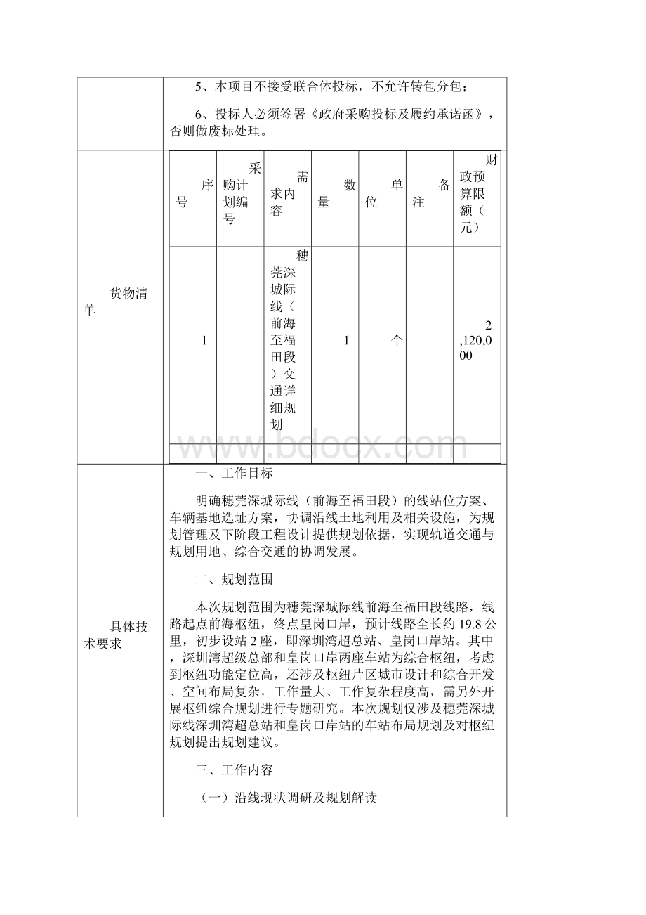 《穗莞深城际线前海至福田段交通详细规划》采购需求文件模板Word文档格式.docx_第3页